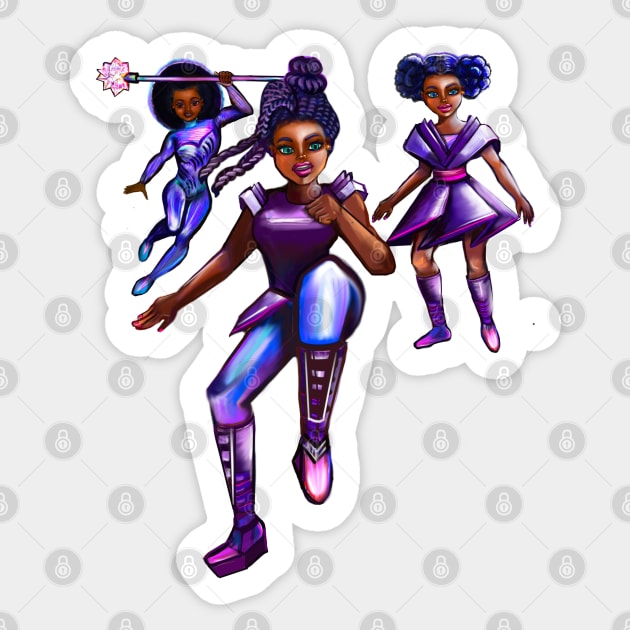 Black anime superhero girls from outer space! beautiful  black girl with Afro hair, brown eyes, Cherry pink lips and dark brown skin. Hair love ! Sticker by Artonmytee